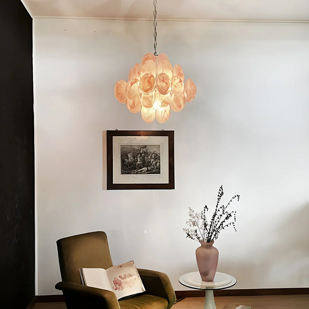Vintage Murano Pink Disks Chandelier detail view