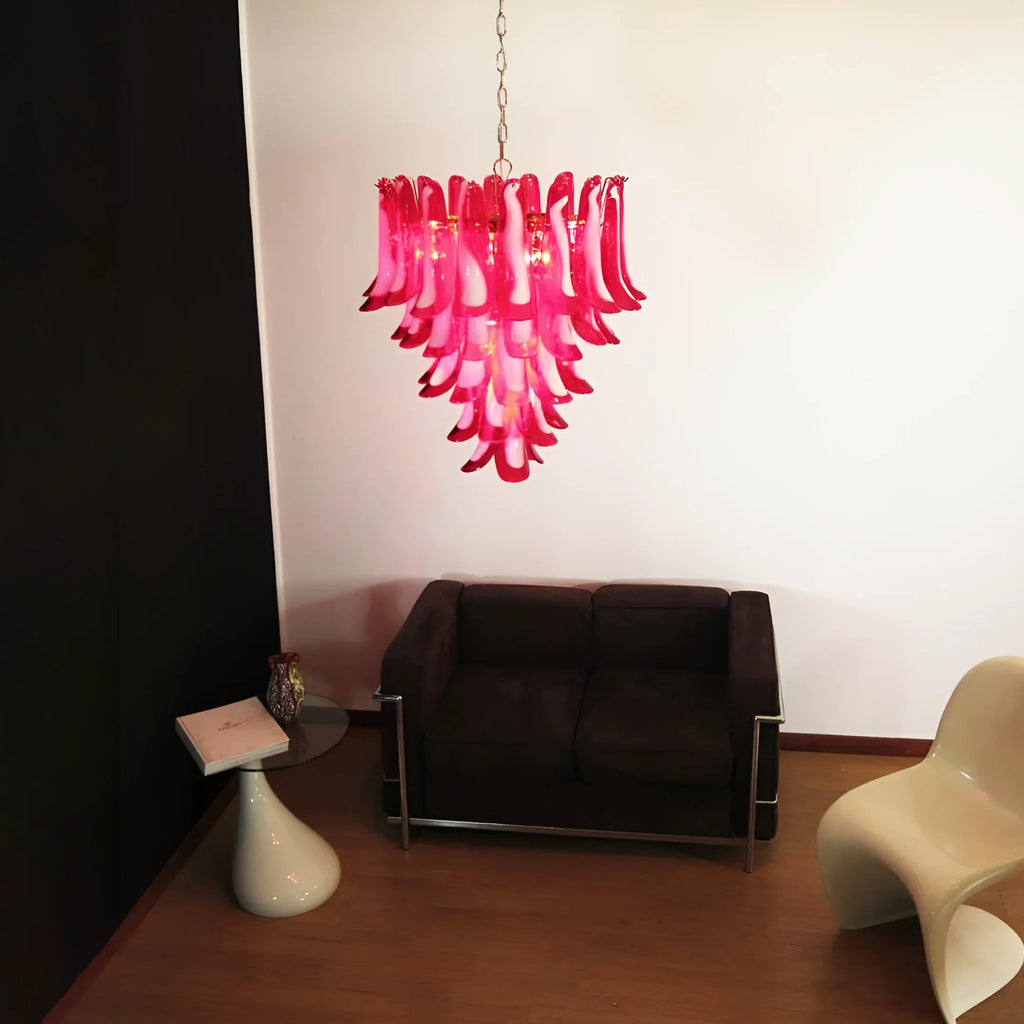 Vintage Red Murano Petals Chandelier material and finish detail