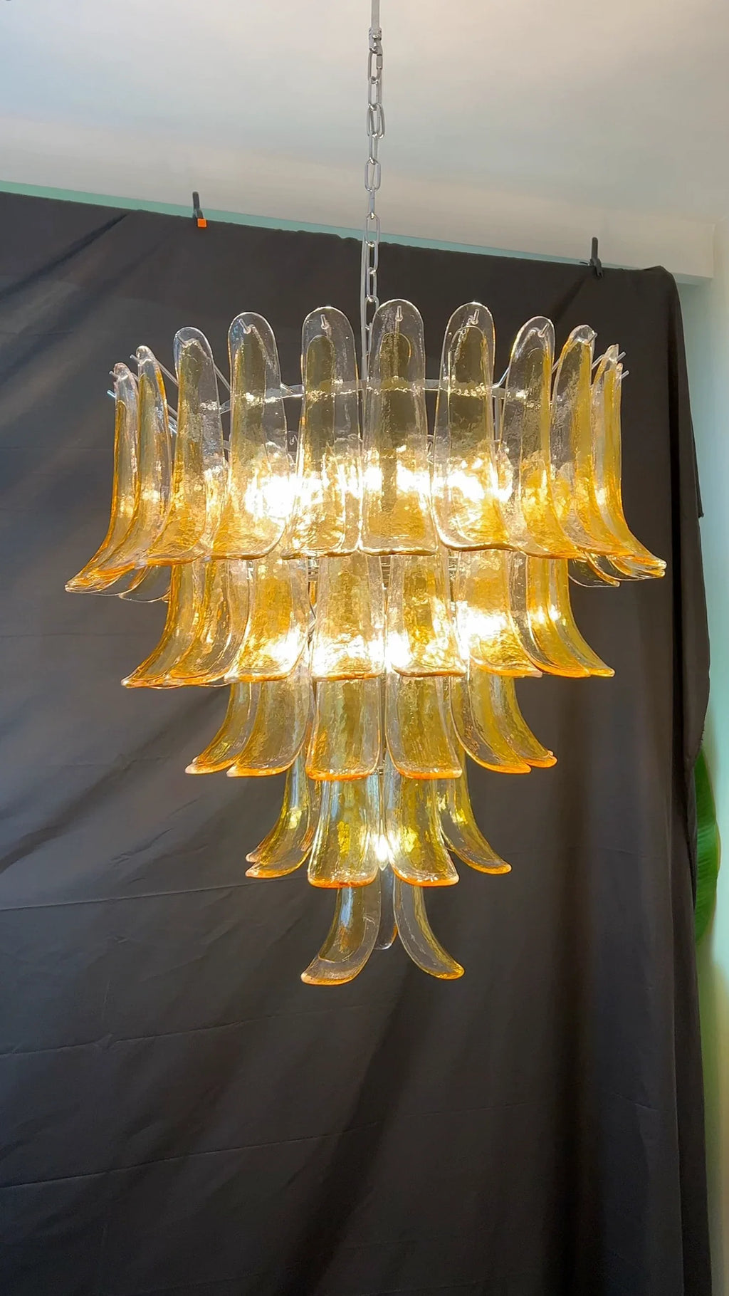 Vintage Transparent Amber Murano Petals Chandelier product image