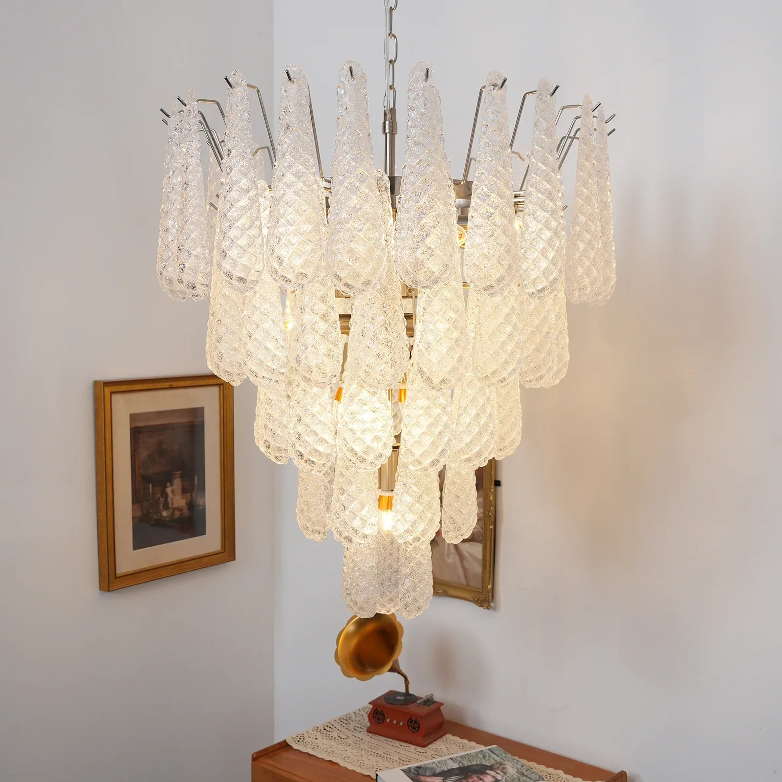 Vintage Transparent Murano Glass Petals Drop Chandelier product image