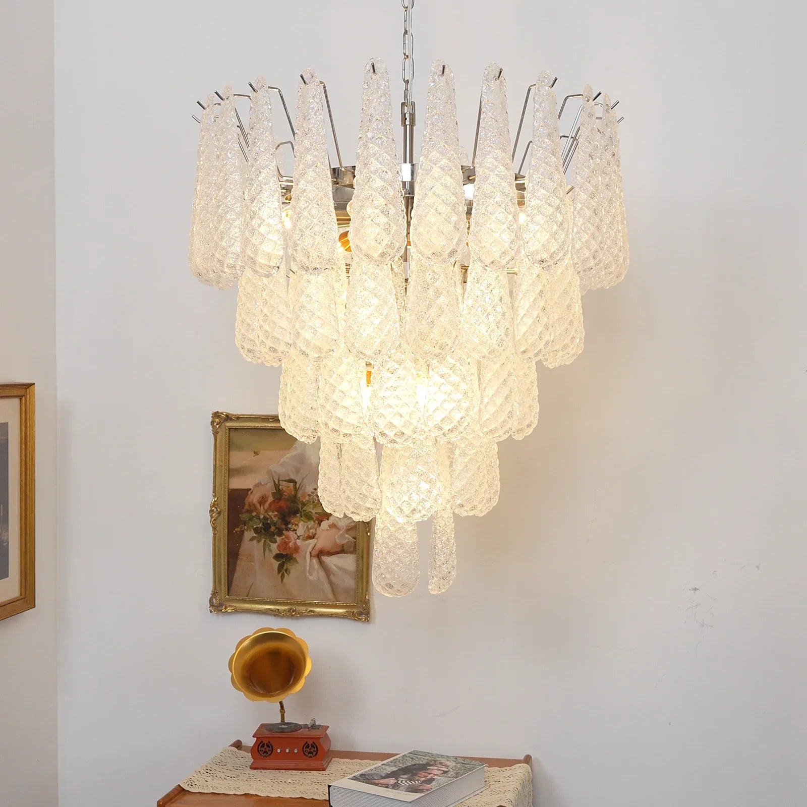 Vintage Transparent Murano Glass Petals Drop Chandelier product image