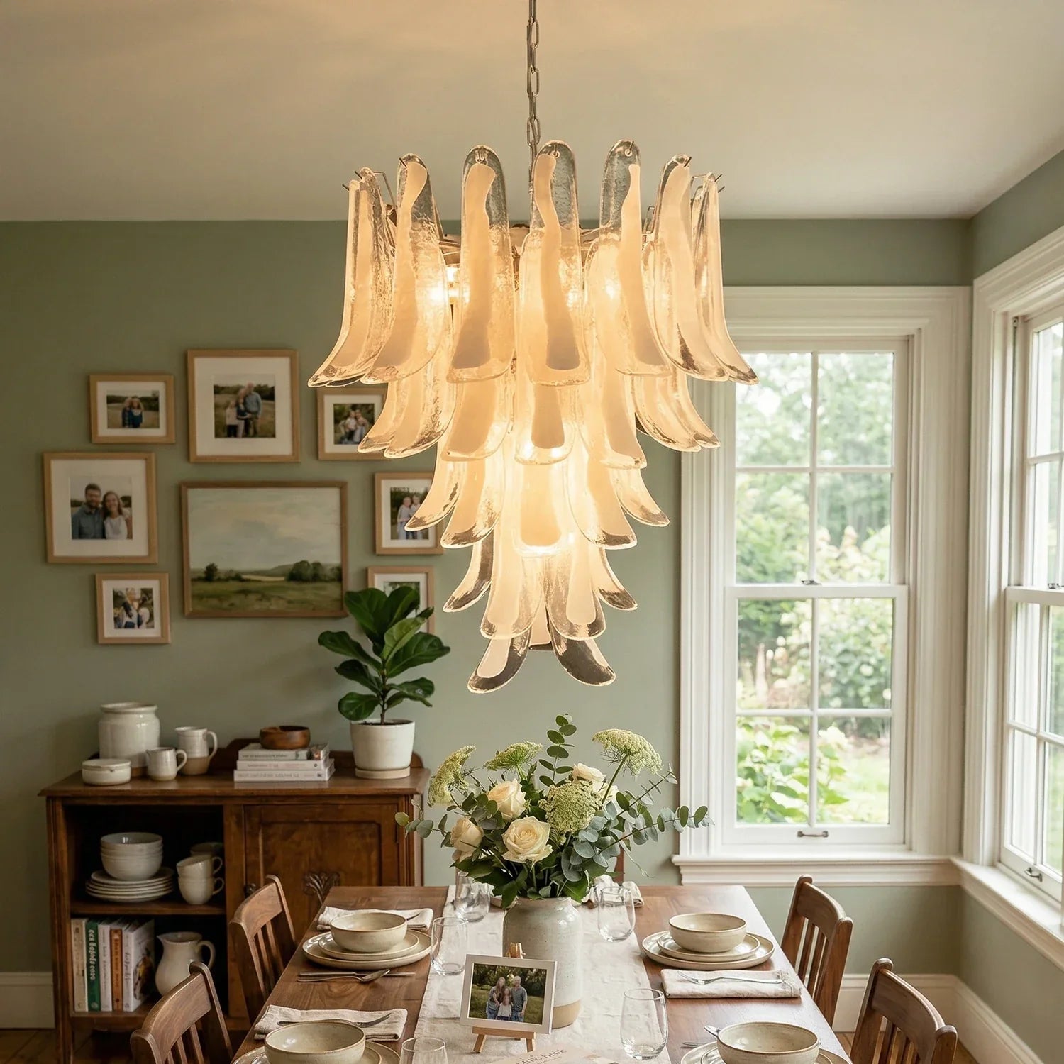 Vintage Transparent Murano Petals Chandelier detail view