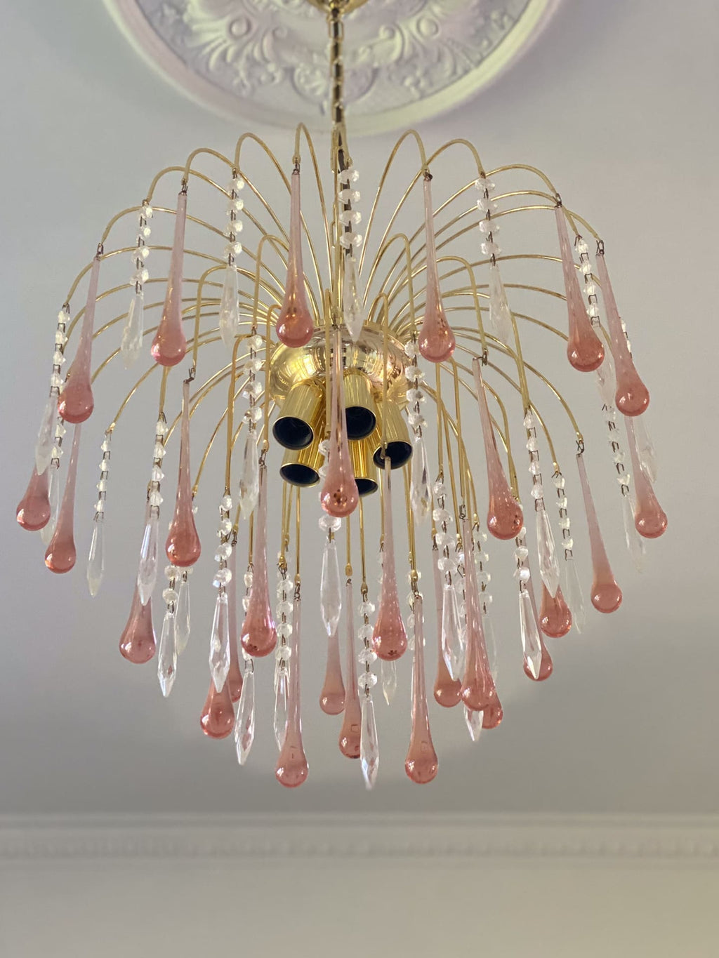 Vintage – Murano Teardrops Chandelier – 70s – Pink prisms