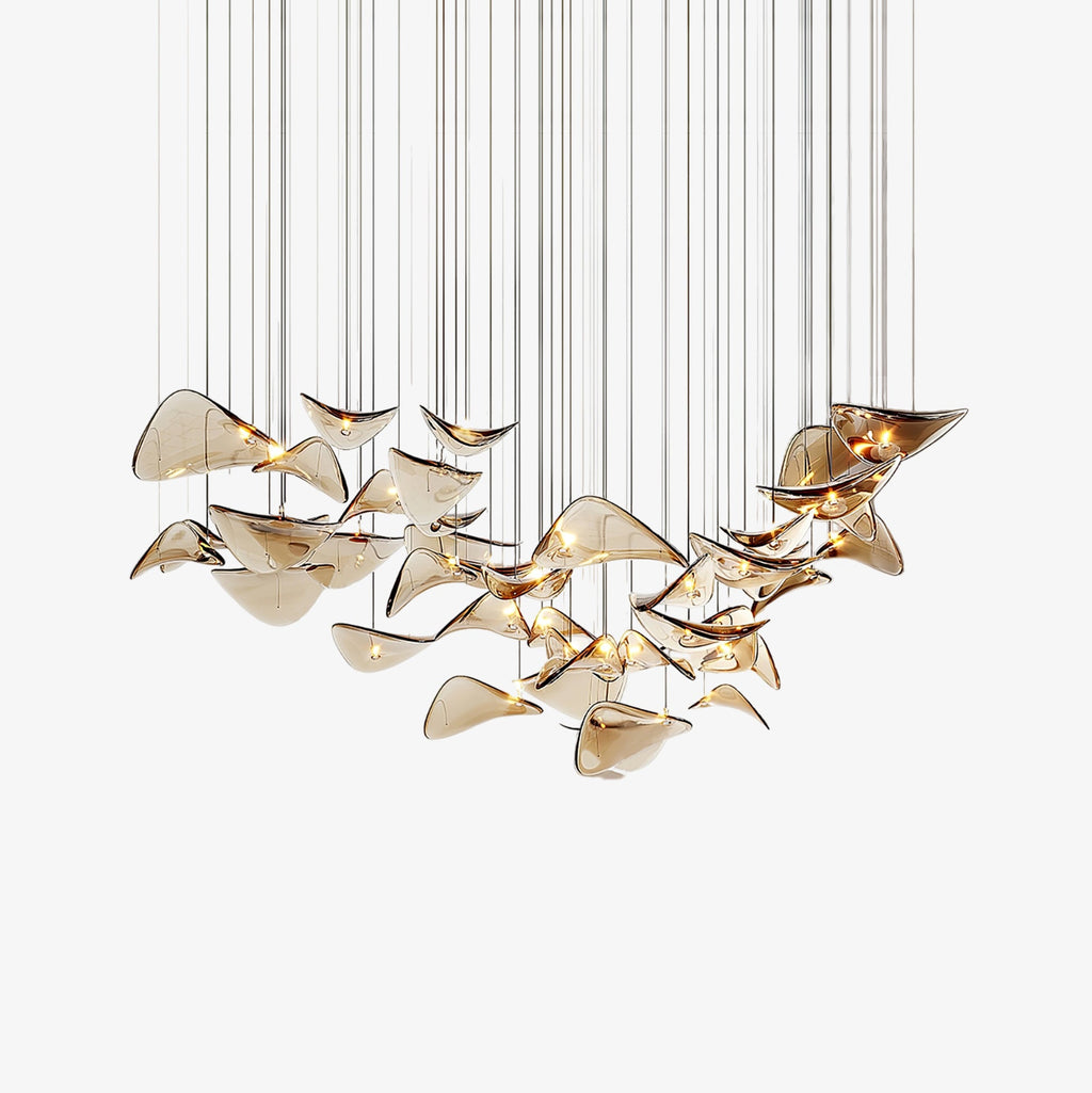 Wave Floating Leaf Chandelier for Staircase by Bling Lighting Studio