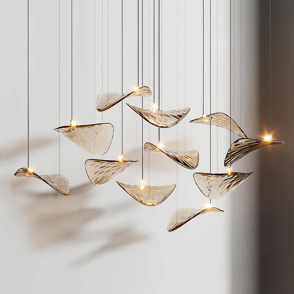 Wave Floating Leaf Chandelier for Staircase material and finish detail