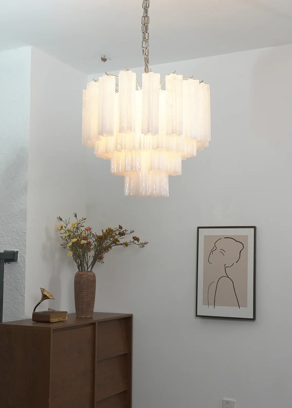 Star Shaped Tube White Clouds Glass Chandelier detail view