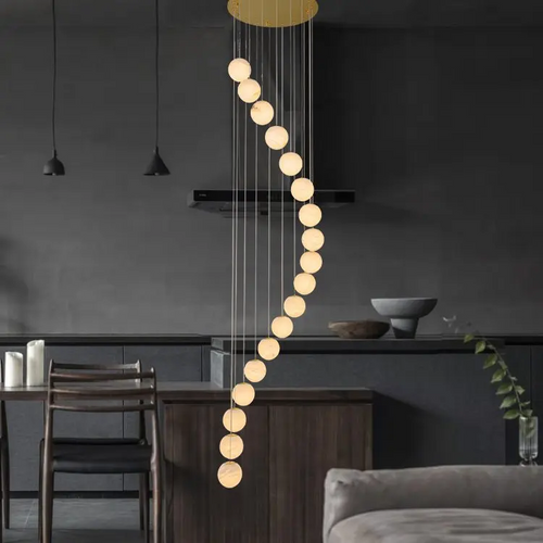Alabaster Brass Modern Globe Spiral Chandelier by Bling Lighting Studio