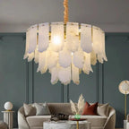 Alabaster Flake Brass Multi-Layer Chandelier by Bling Lighting Studio