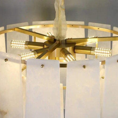 Alabaster Flake Brass Multi-Layer Chandelier detail view