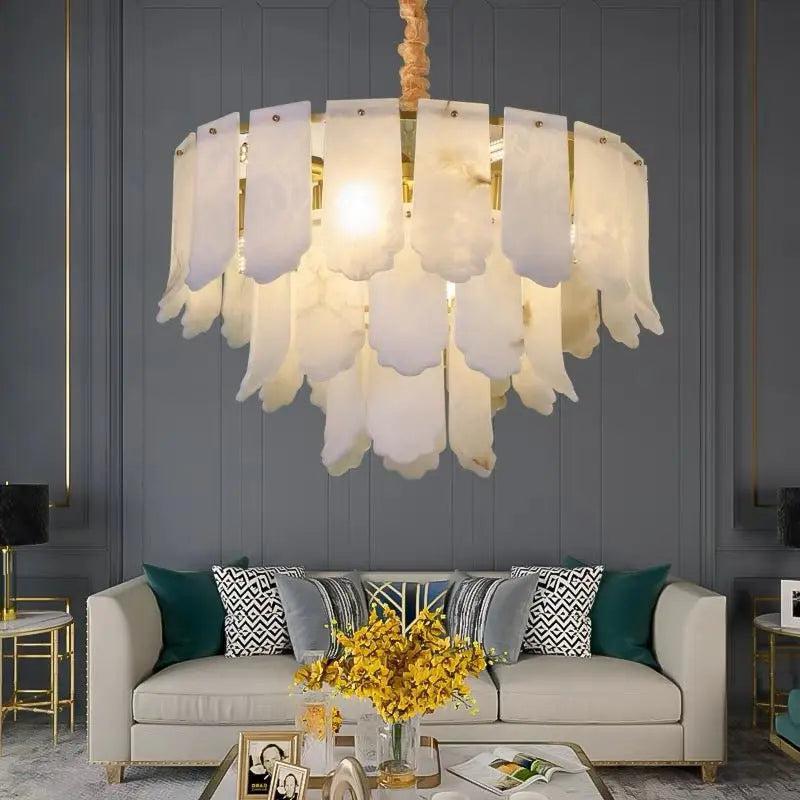 Alabaster Flake Brass Multi-Layer Chandelier material and finish detail