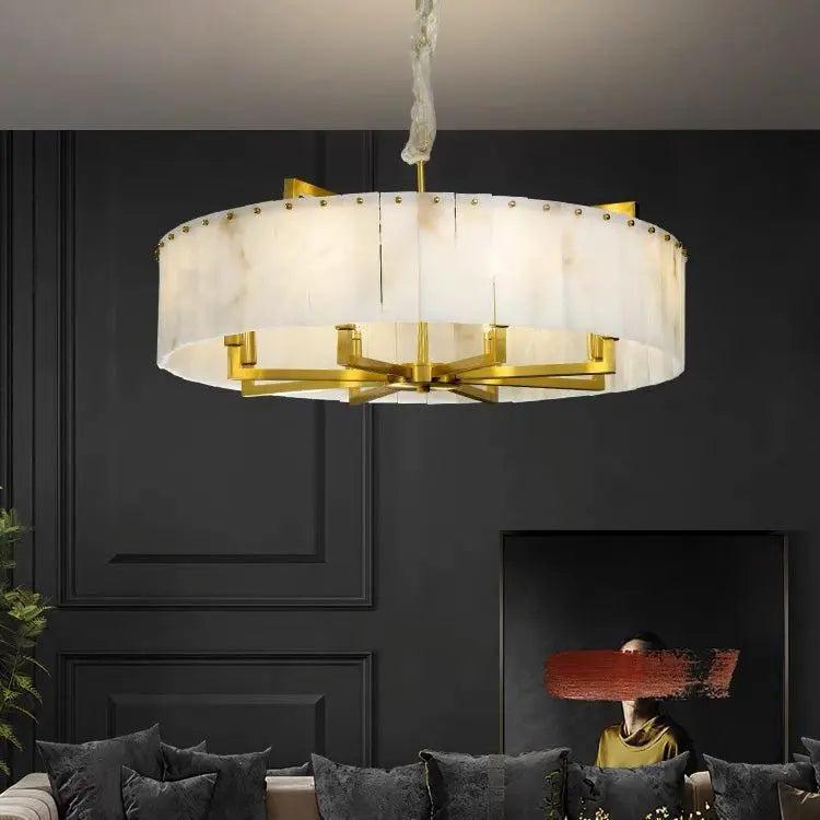 Alabaster Flake Brass Round Chandelier Lighting by Bling Lighting Studio