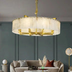 Alabaster Flake Brass Round Chandelier Lighting by Bling Lighting Studio