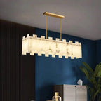 Alabaster Flake Modern Rectangular Dining Room Chandeliers by Bling Lighting Studio
