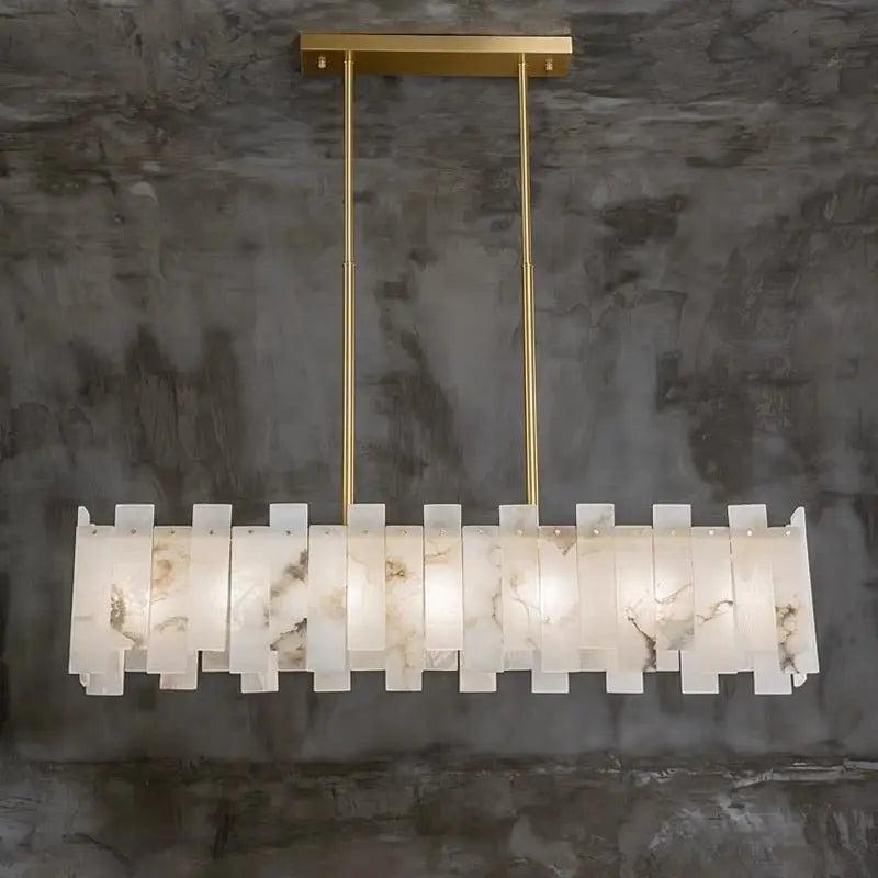 Alabaster Flake Modern Rectangular Dining Room Chandeliers by Bling Lighting Studio