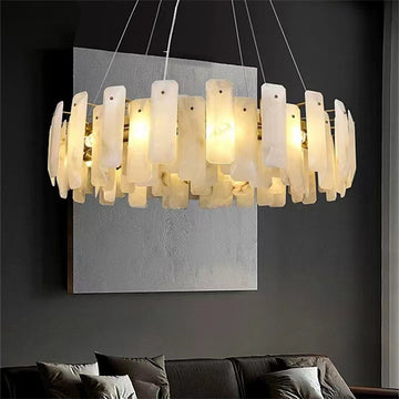 Alabaster Flake Round Chandelier 20" 23" 31" 39''D by Bling Lighting Studio