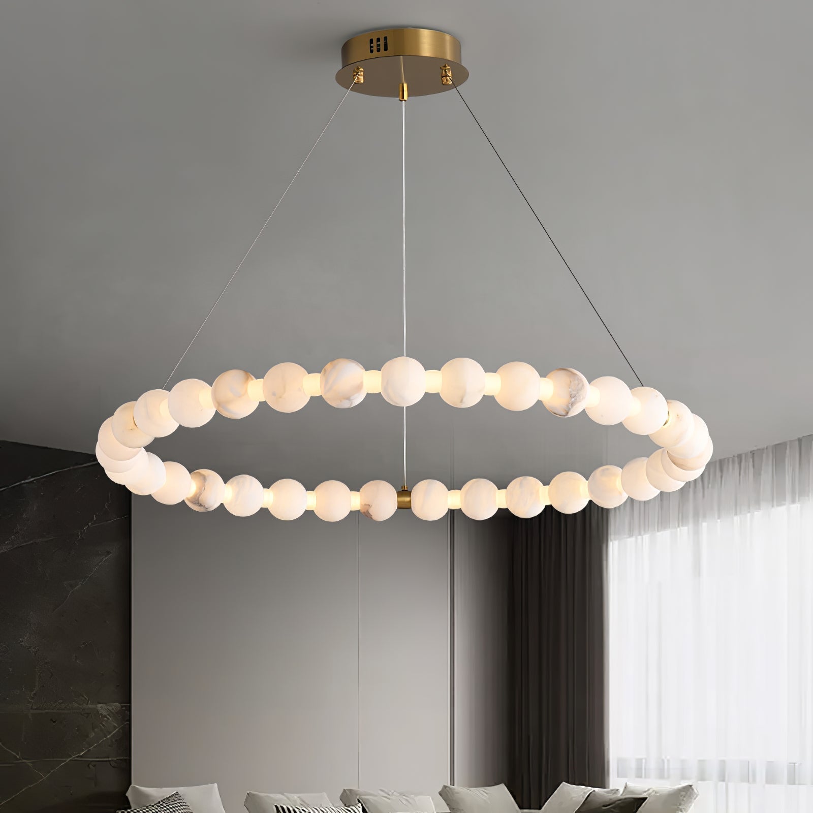 Alabaster Orb Ring Chandelier by Bling Lighting Studio