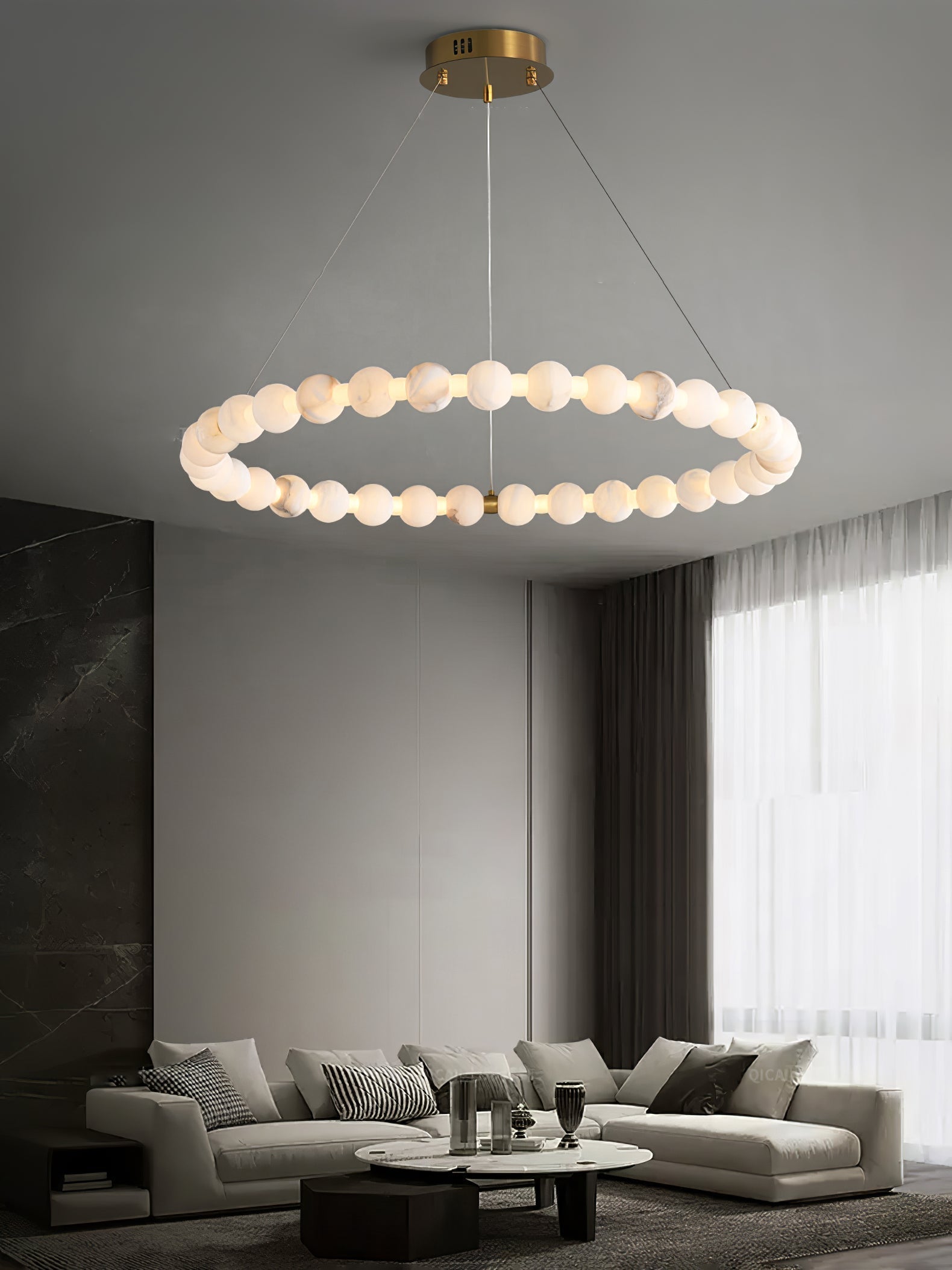 Alabaster Orb Ring Chandelier by Bling Lighting Studio