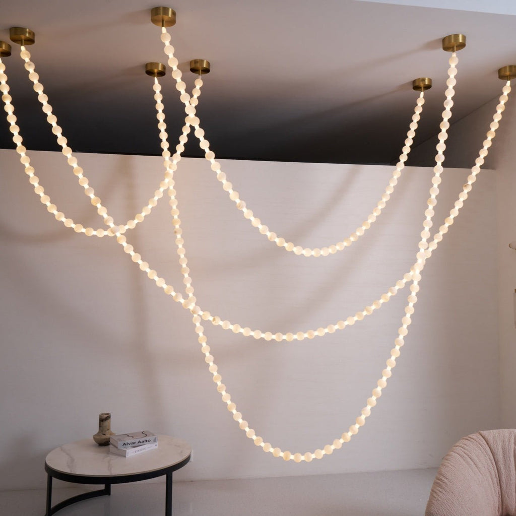 Alabaster Pearl Necklace Chandelier by Bling Lighting Studio