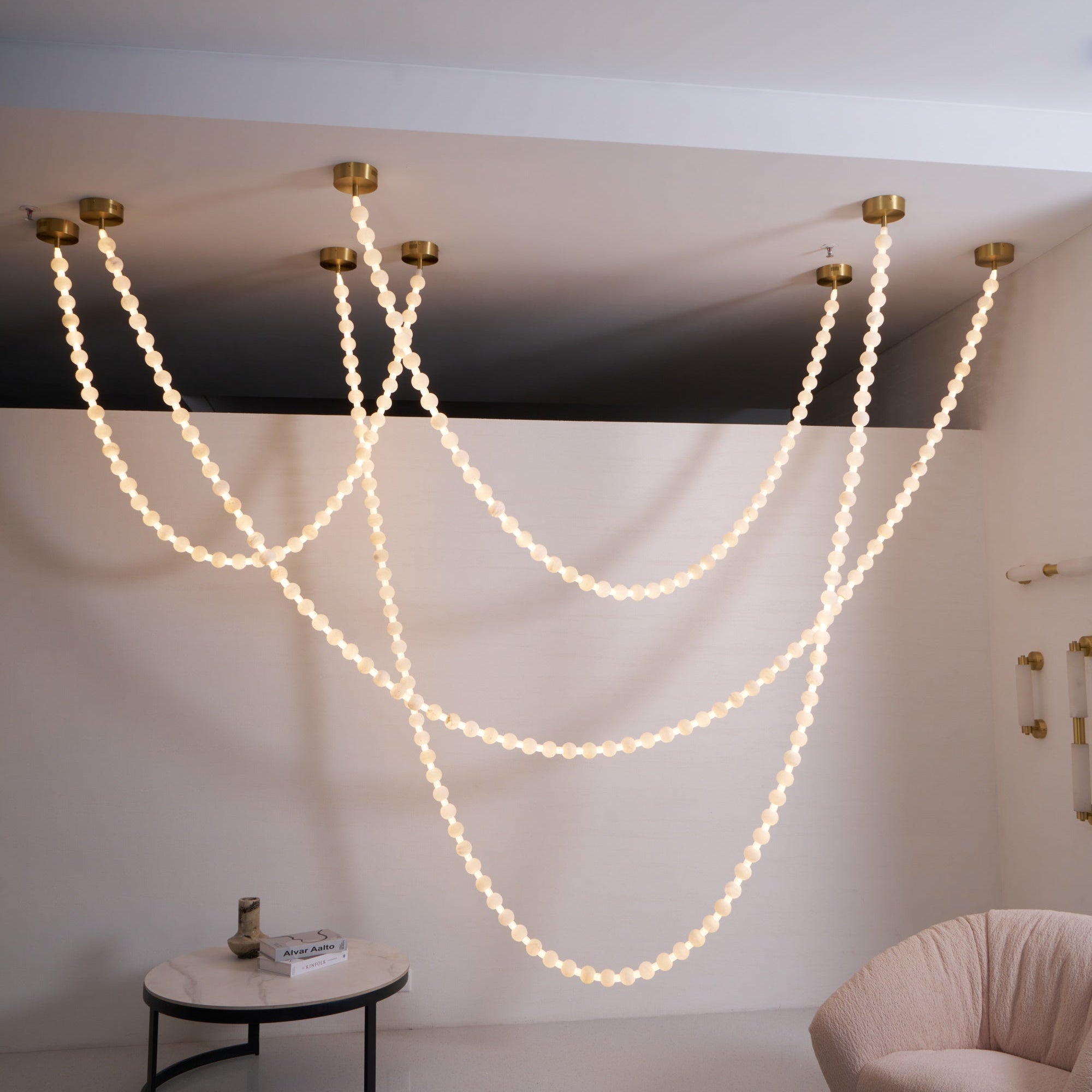 Alabaster Pearl Necklace Chandelier by Bling Lighting Studio