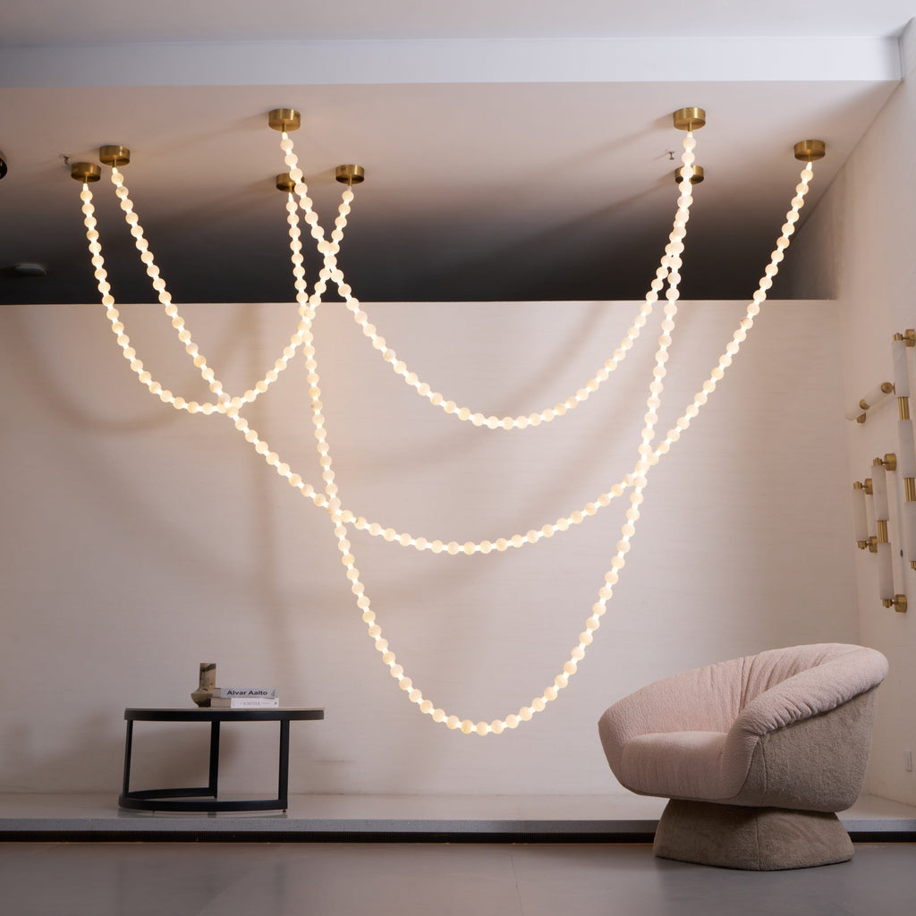 Alabaster Pearl Necklace Chandelier by Bling Lighting Studio