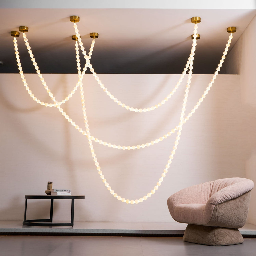 Alabaster Pearl Necklace Chandelier by Bling Lighting Studio