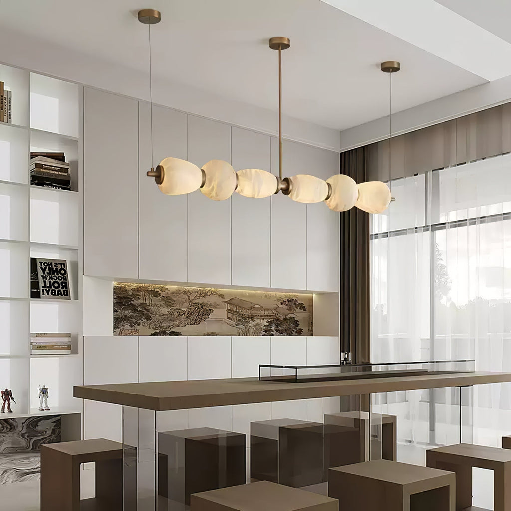 Alabaster Pebble Linear Chandelier by Bling Lighting Studio