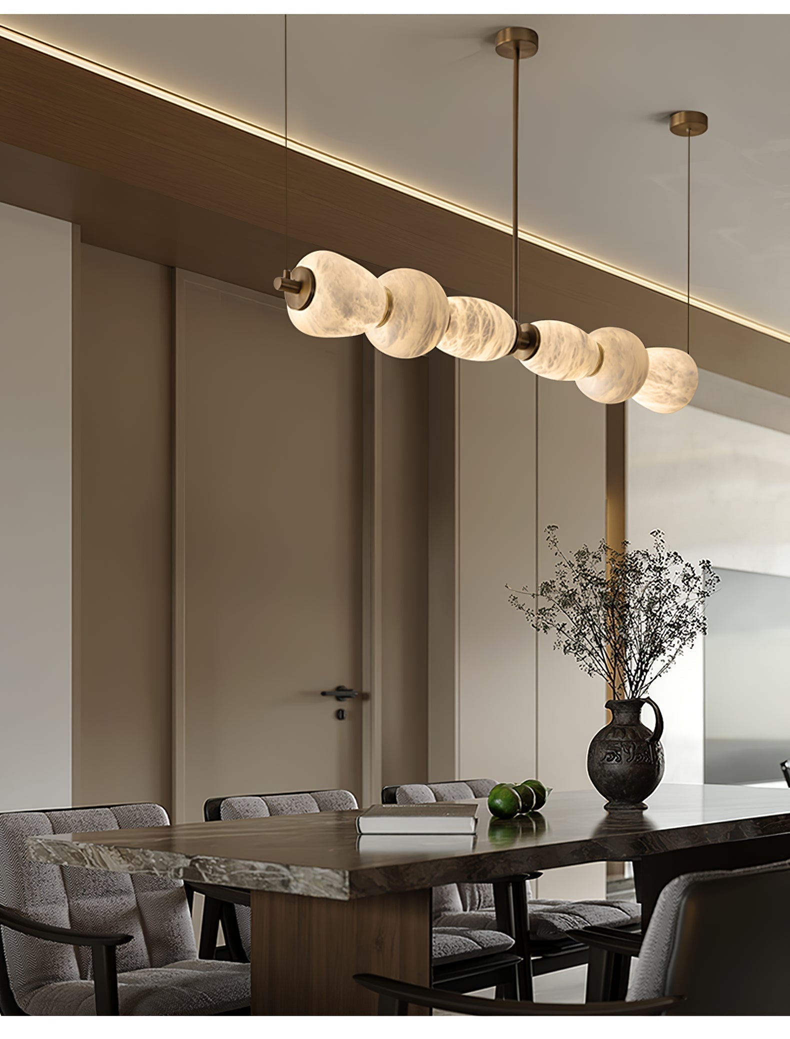 Alabaster Pebble Linear Chandelier by Bling Lighting Studio