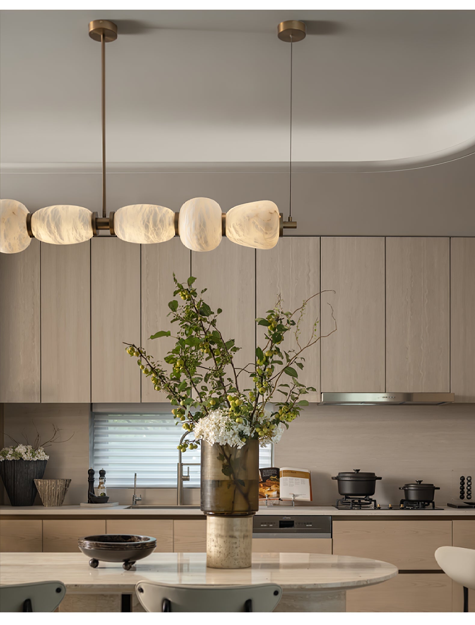 Alabaster Pebble Linear Chandelier by Bling Lighting Studio