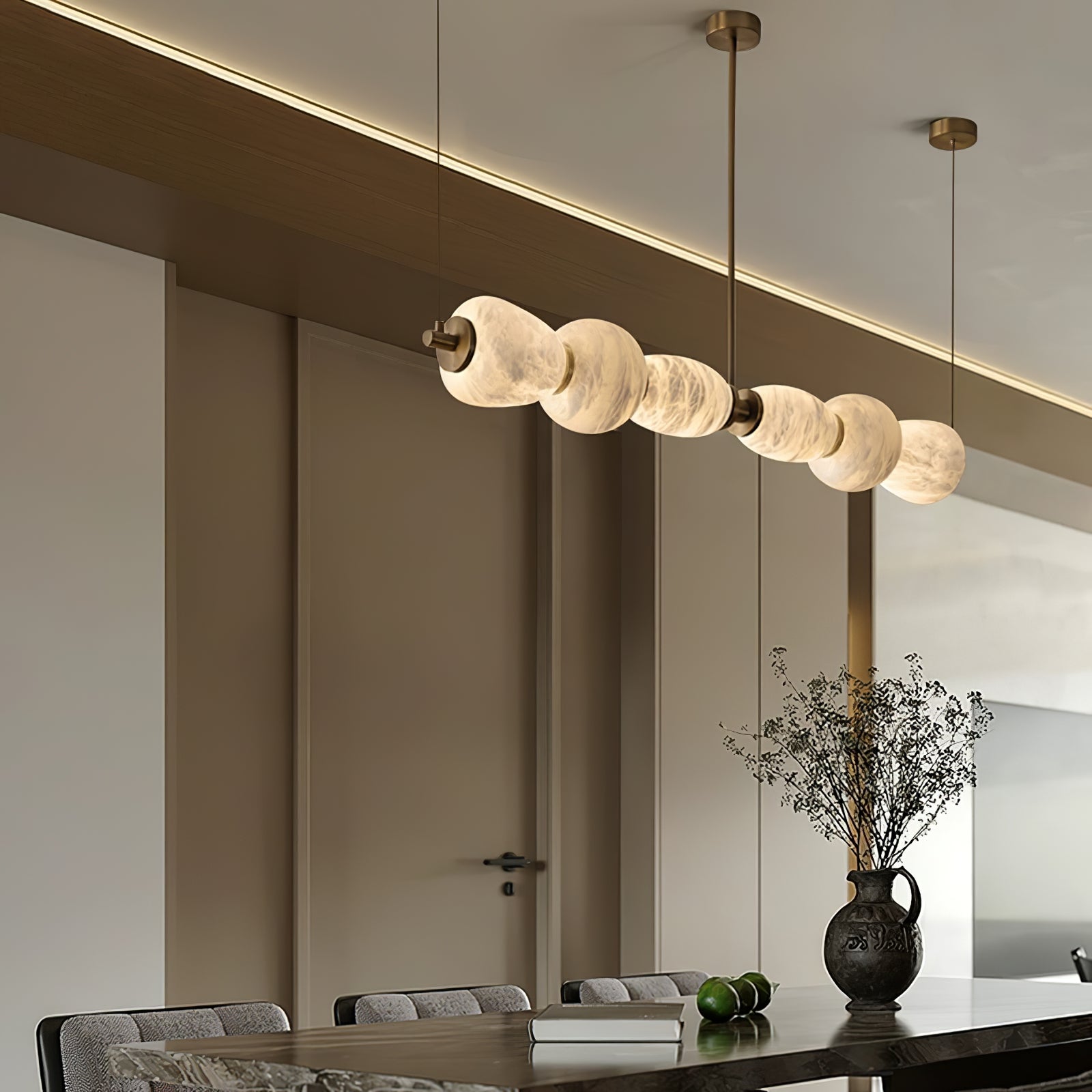 Alabaster Pebble Linear Chandelier by Bling Lighting Studio