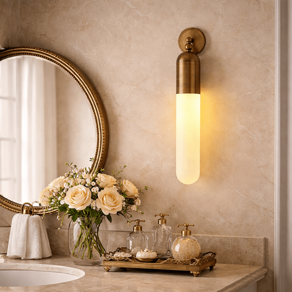Alabaster Sculpted Tube Wall Sconce by Bling Lighting Studio
