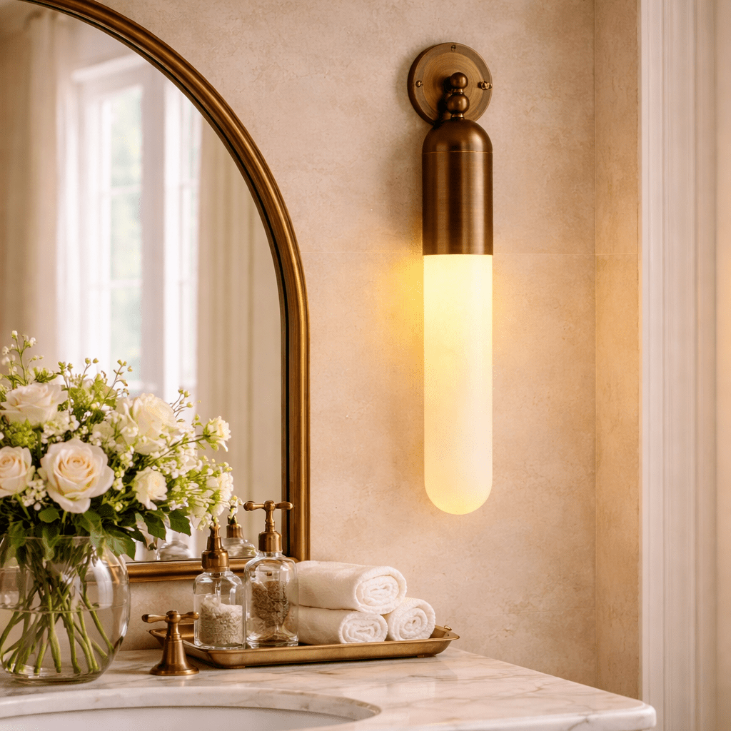 Alabaster Sculpted Tube Wall Sconce by Bling Lighting Studio