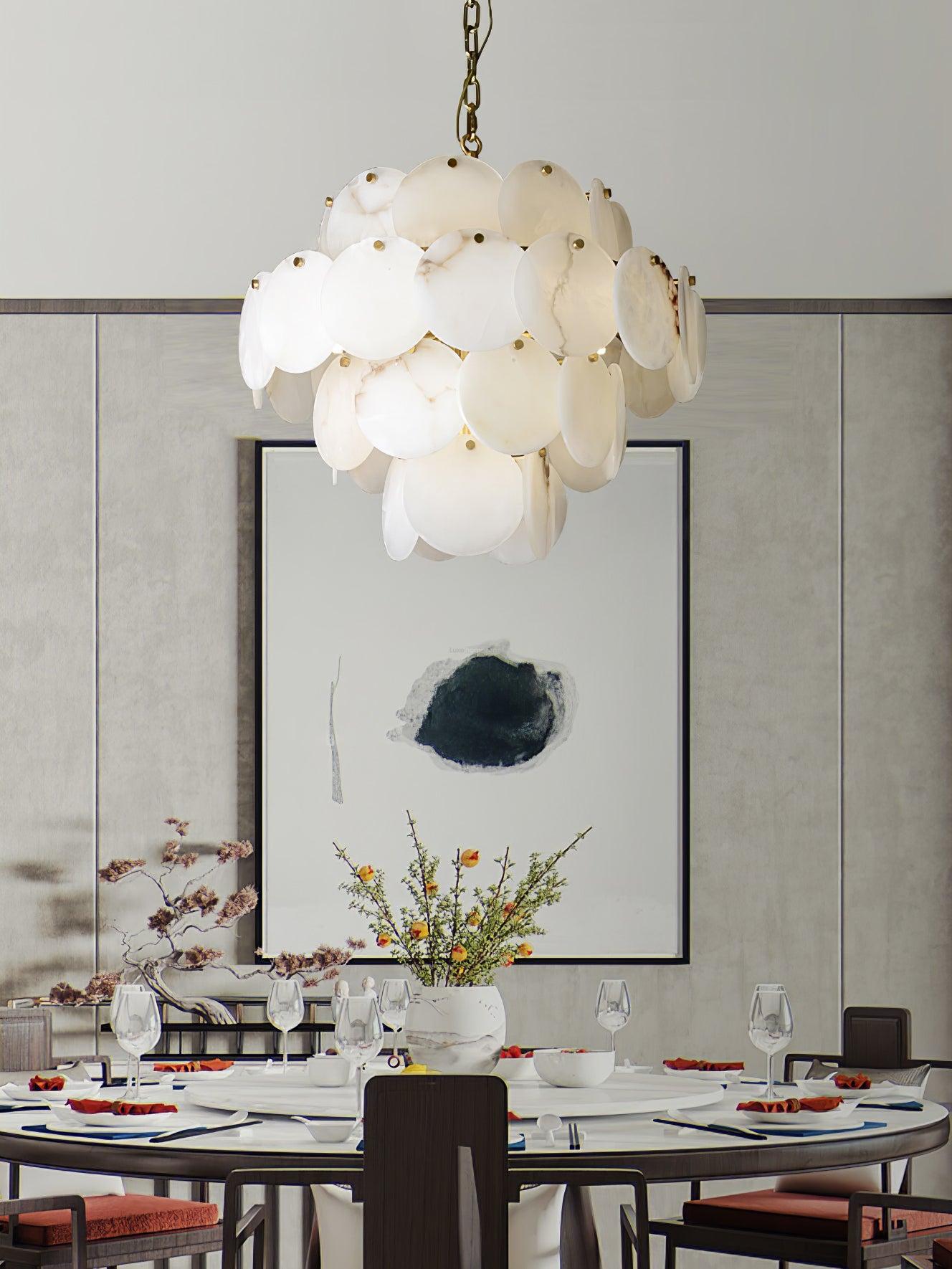 Alabaster Shell Brass Chandelier with 2/3/4/5/6 layer by Bling Lighting Studio