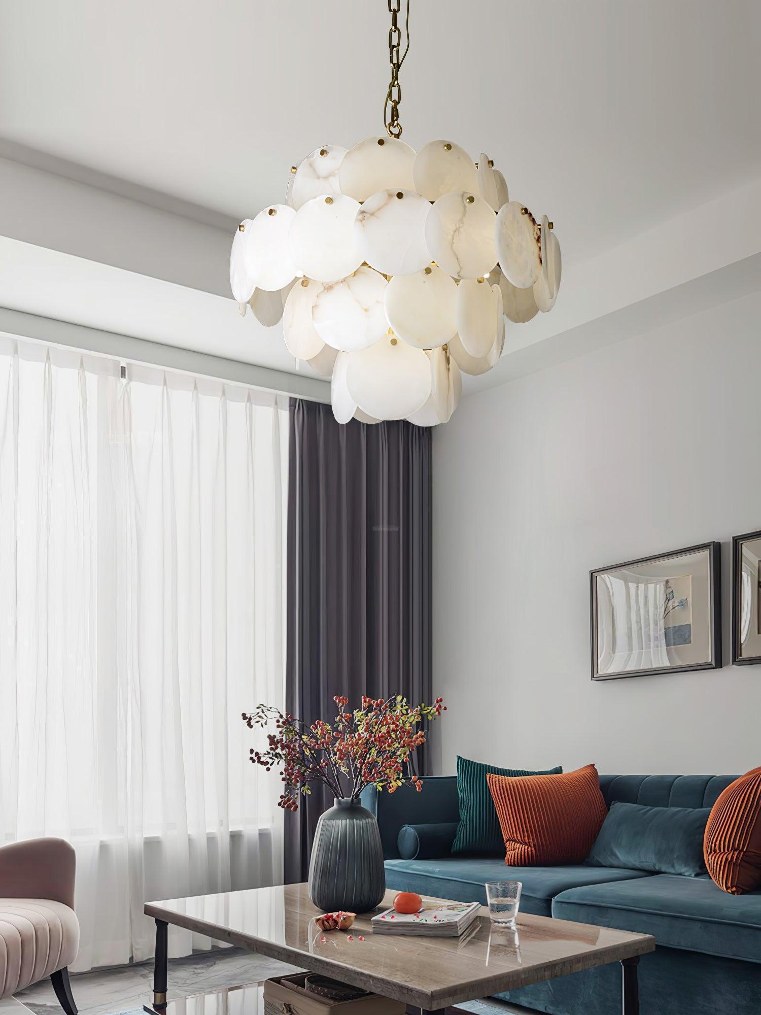 Alabaster Shell Brass Chandelier with 2/3/4/5/6 layer by Bling Lighting Studio