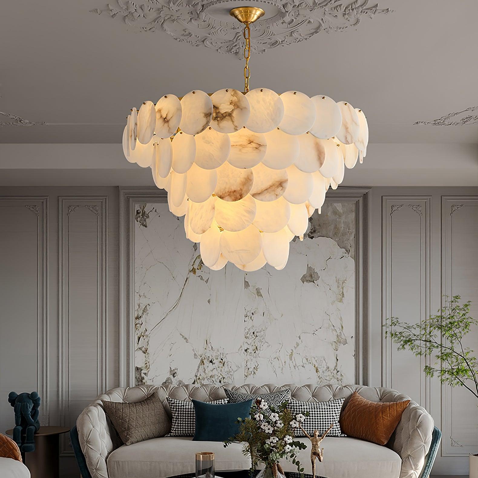 Alabaster Shell Brass Chandelier with 2/3/4/5/6 layer by Bling Lighting Studio