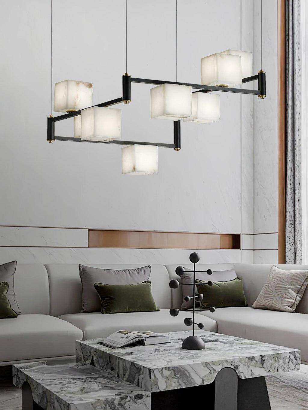 Alabaster Square Box Chandelier by Bling Lighting Studio