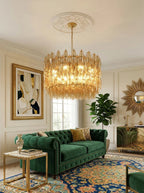 Amber Glass Prism Murano Style Chandelier detail view
