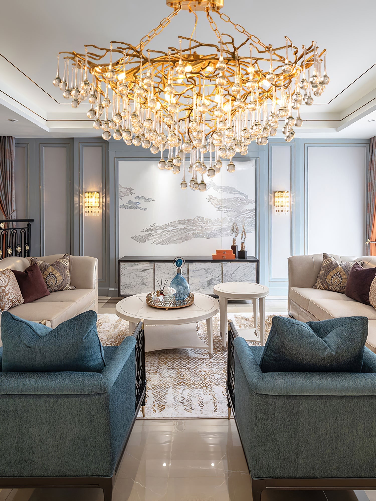 Anita Brass Branch Leaf Chandelier by Bling Lighting Studio
