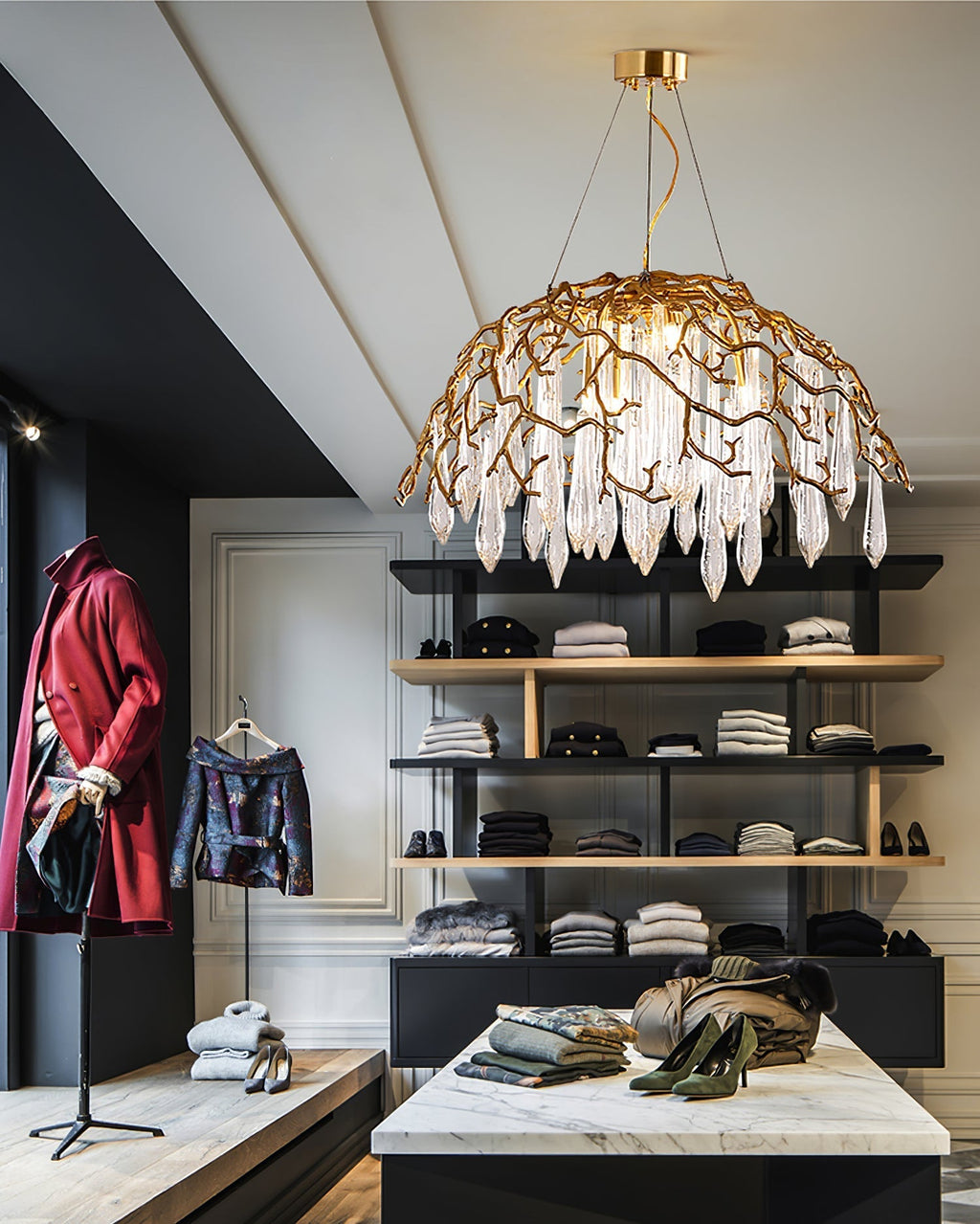 Aqua Dome Branch Brass Chandelier by Bling Lighting Studio