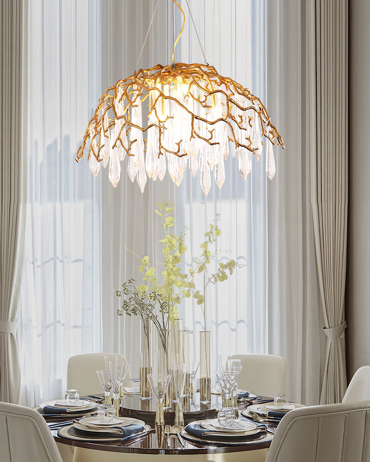 Aqua Dome Branch Brass Chandelier by Bling Lighting Studio