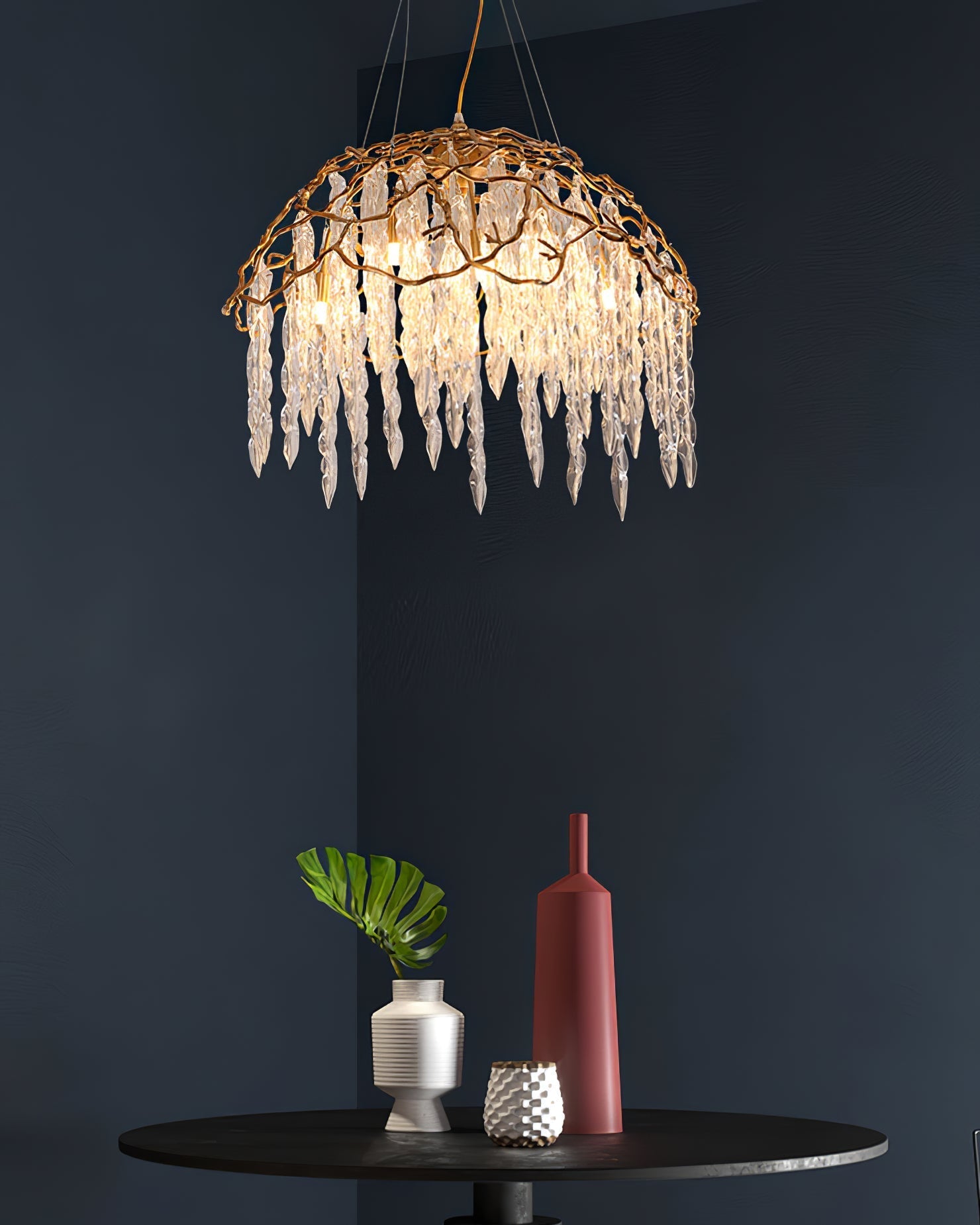 Aqua Dome Branch Brass Chandelier by Bling Lighting Studio