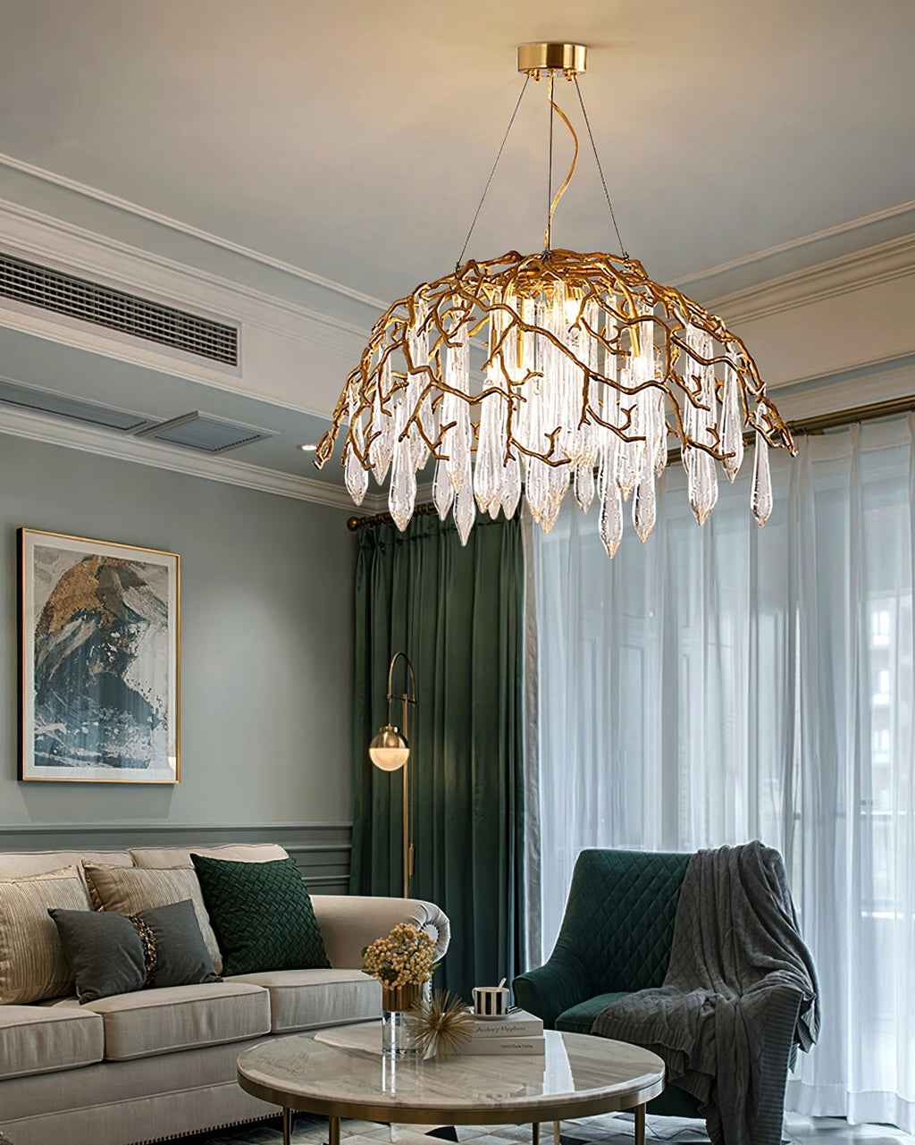 Aqua Dome Branch Brass Chandelier by Bling Lighting Studio