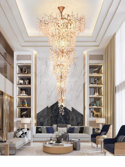 Arabella Blossom: Stairwell Lighting Chandelier - Long Drop Stairwell Pendant Lights - Foyer Staircase Chandelier