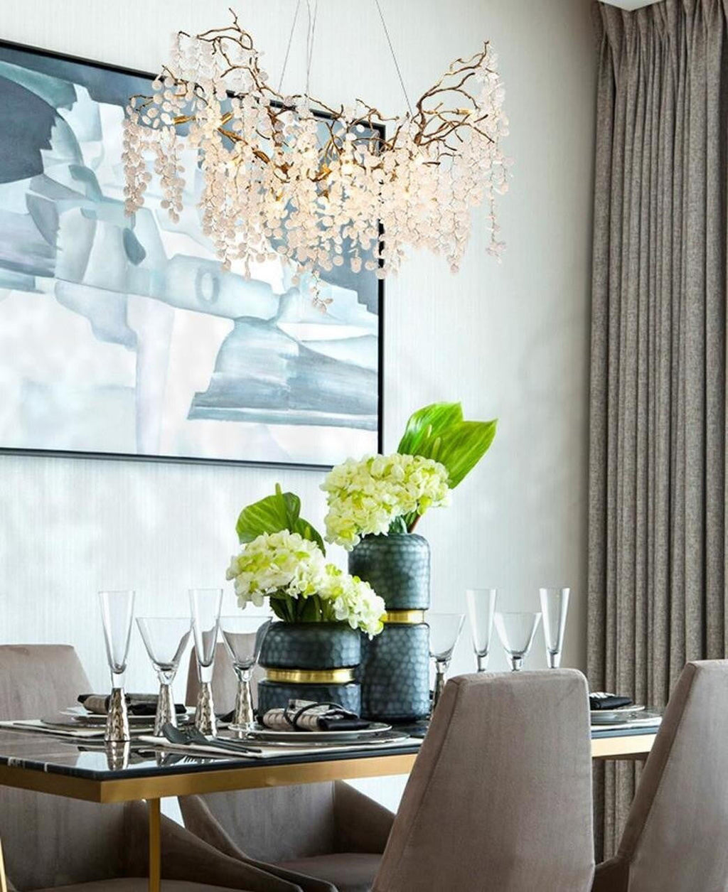 Arianna: Blossom Chandelier - White Flower Chandelier - White And Gold Light Fixture