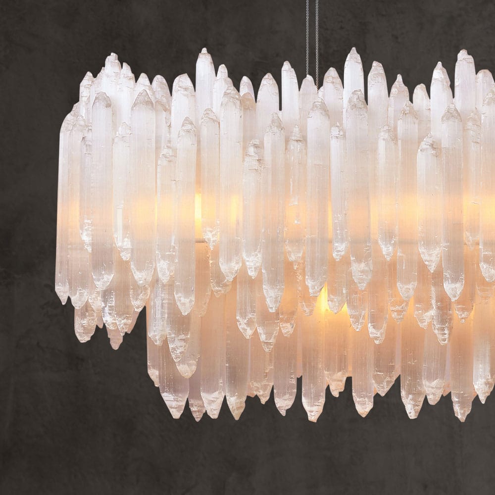 Art Selenite Rectangular Chandelier for Dining Rooms by Bling Lighting Studio