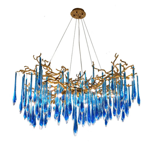 Artistic Branch Chandelier with Blue Glaze Drops for Dining Room by Bling Lighting Studio