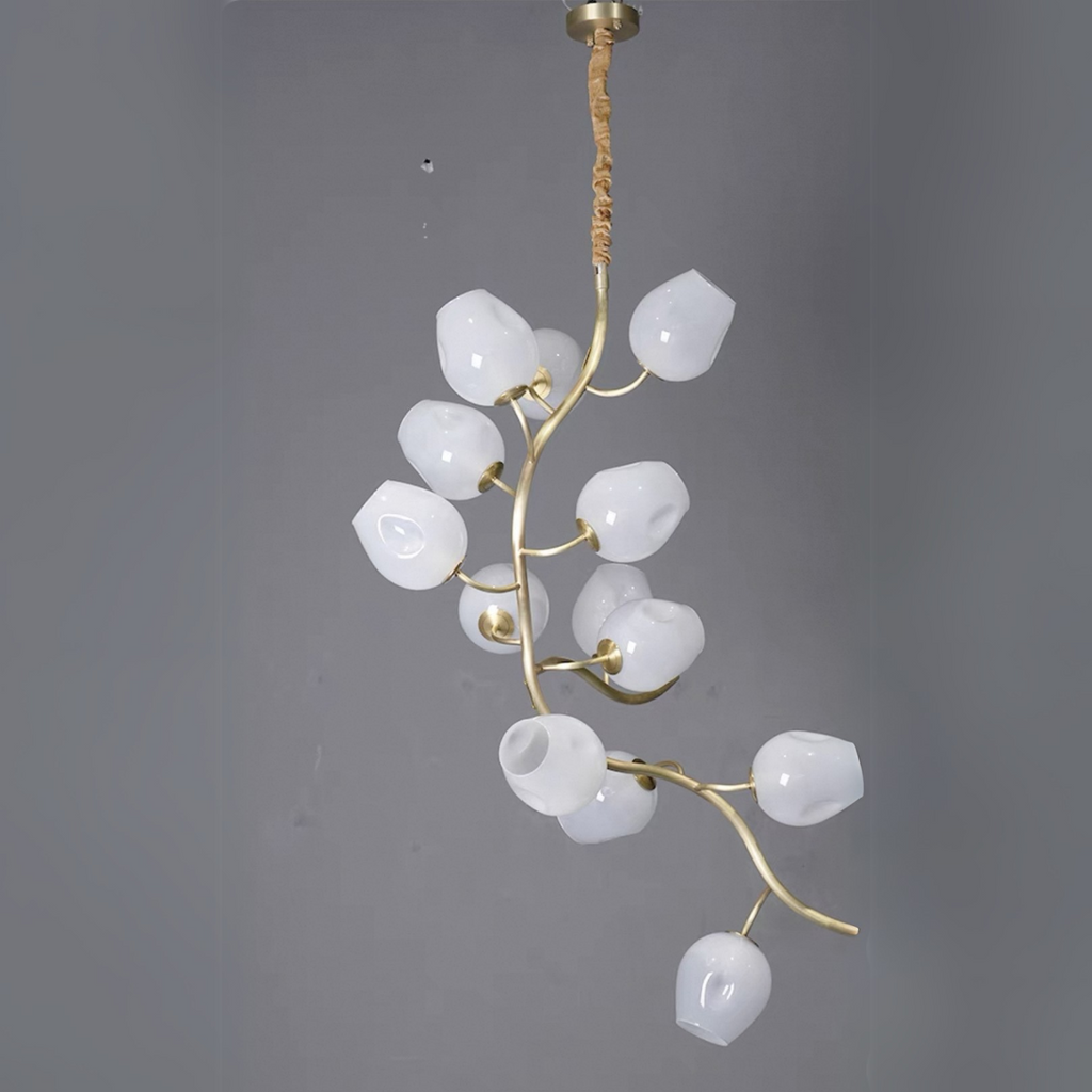Artistic Glass Lampshade Chandelier with Branches Design for High Ceilings by Bling Lighting Studio