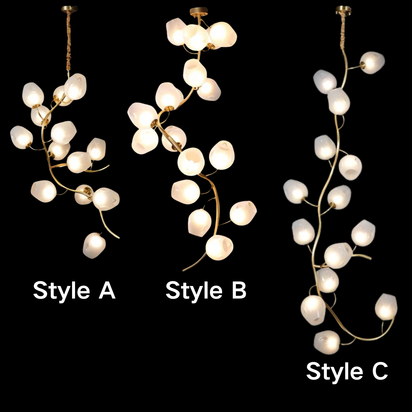 Artistic Glass Lampshade Chandelier with Branches Design for High Ceilings by Bling Lighting Studio