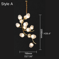 Artistic Glass Lampshade Chandelier with Branches Design for High Ceilings by Bling Lighting Studio