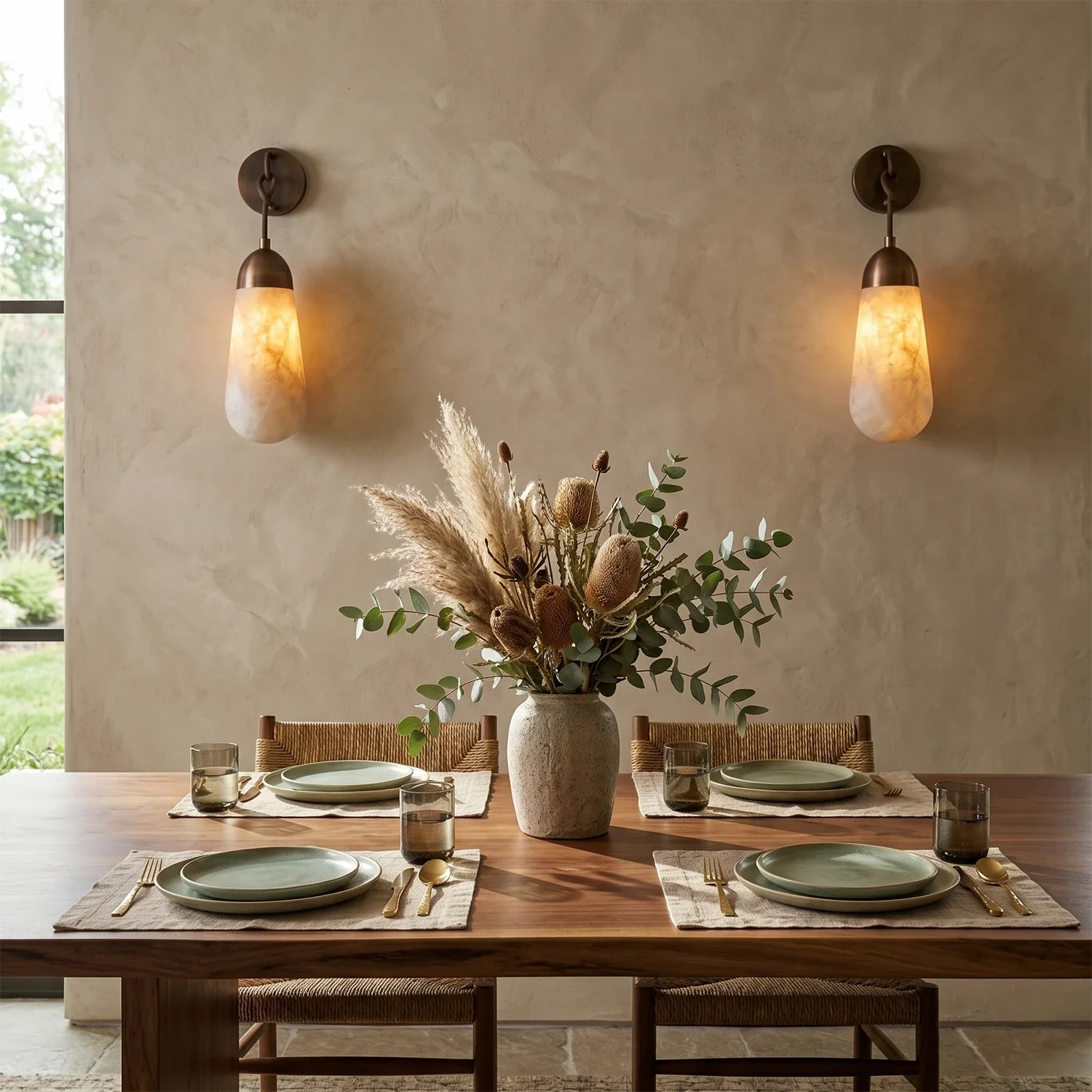 Aurelia Natural Alabaster Teardrop Wall Sconce