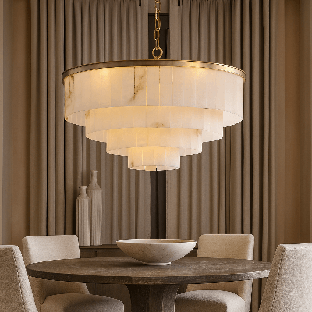 Aurora Alabaster Round Chandelier by Bling Lighting Studio